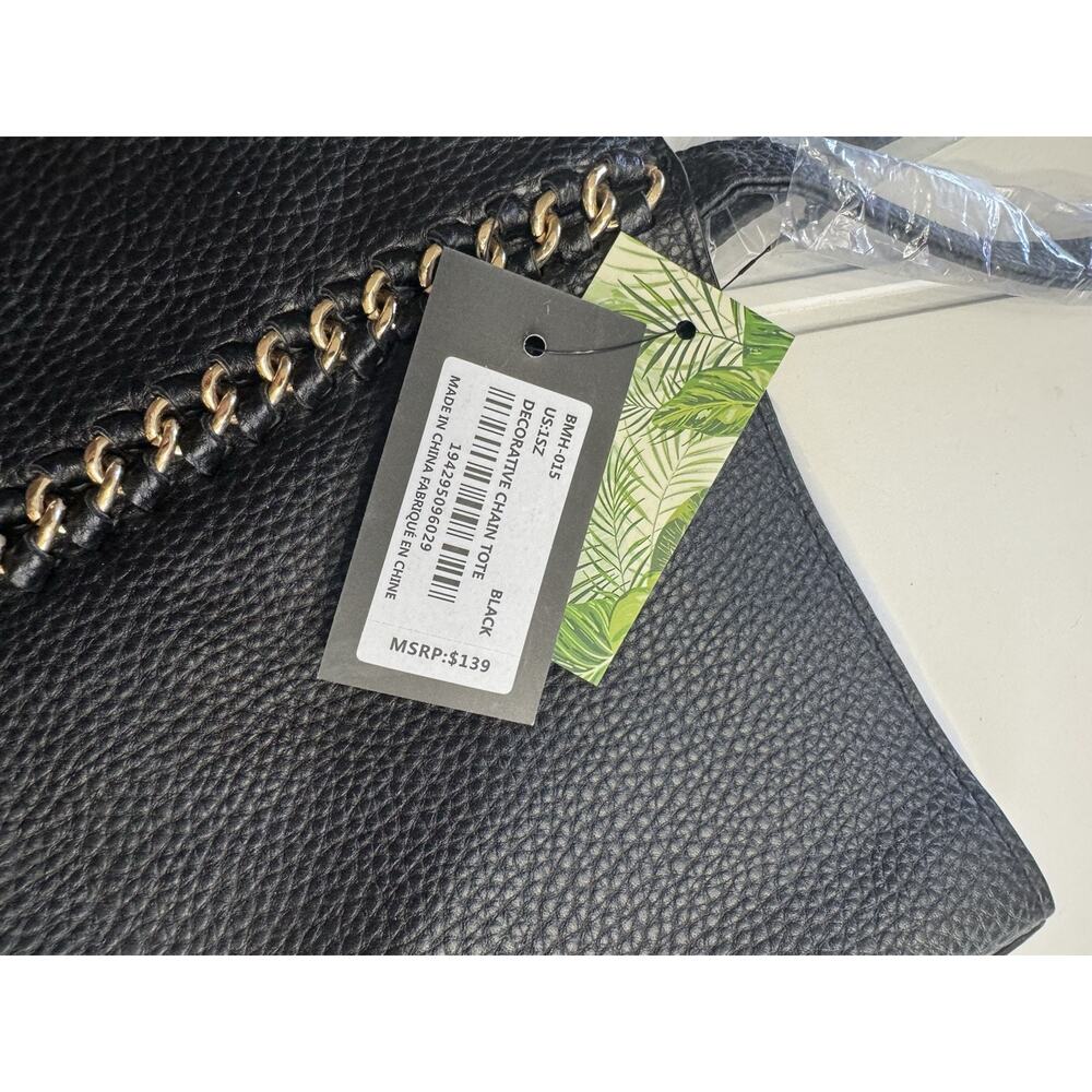 Badgley Mischka Black Chain Link Vegan Leather Large Tote Charms NWT $139 - Picture 4 of 5